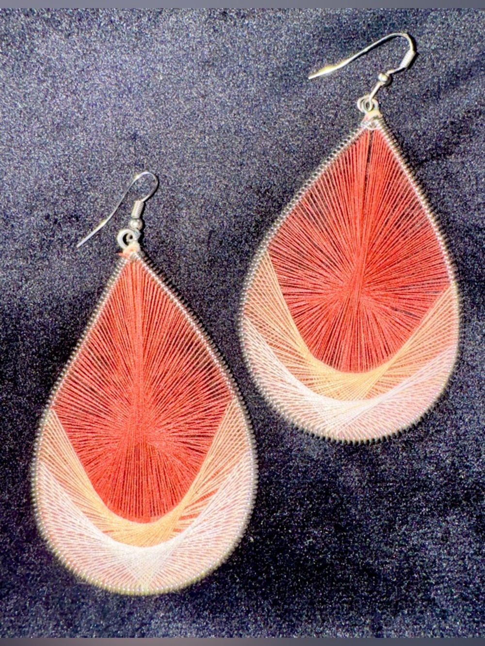Threadwork Teardrop Earrings in Rust & Cream - Picture 7 of 7